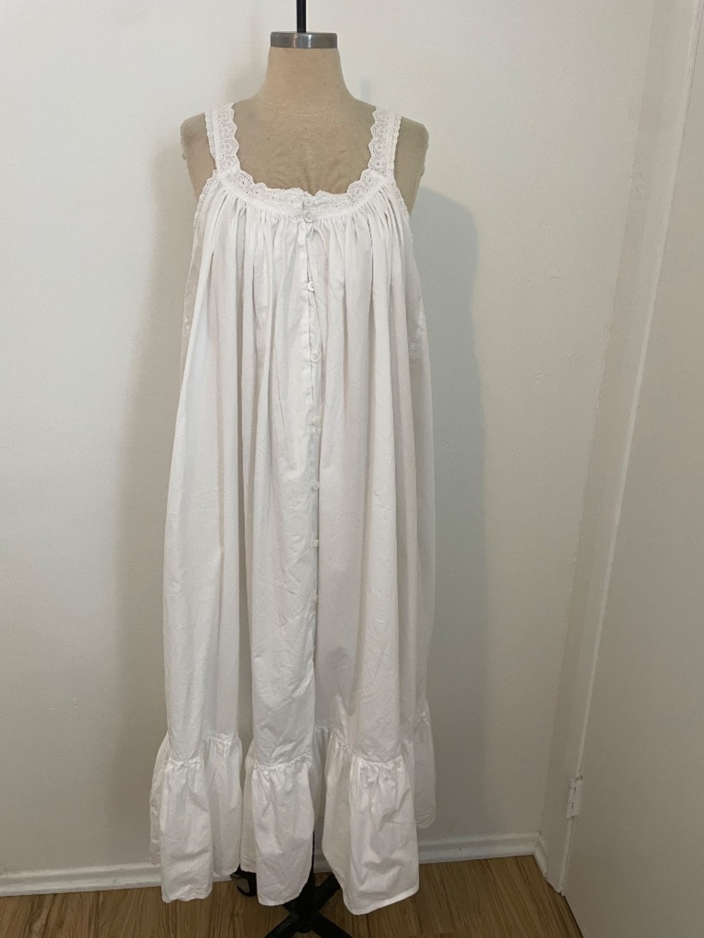 Powell Craft Jodie White Cotton Lace Nightgown Dress, Cottagecore Prairie 1 Size